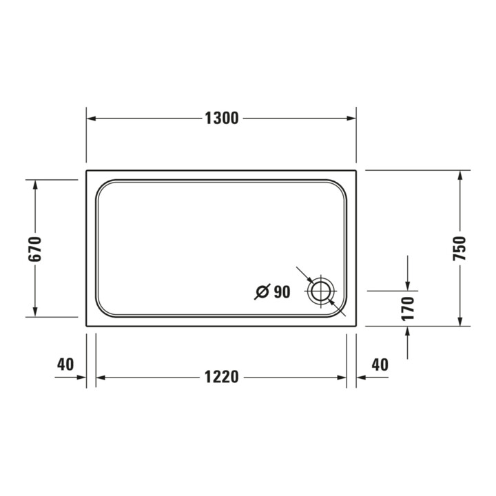 Duravit Receveur de douche rectangulaire D-Code 130x75x8,5 cm, blanc