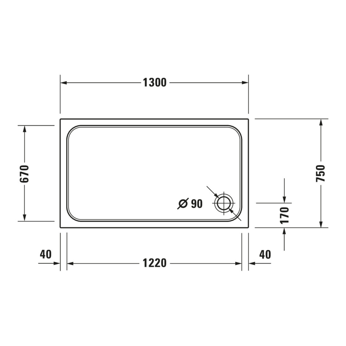 Duravit Receveur de douche rectangulaire D-Code 130x75x8,5 cm, blanc