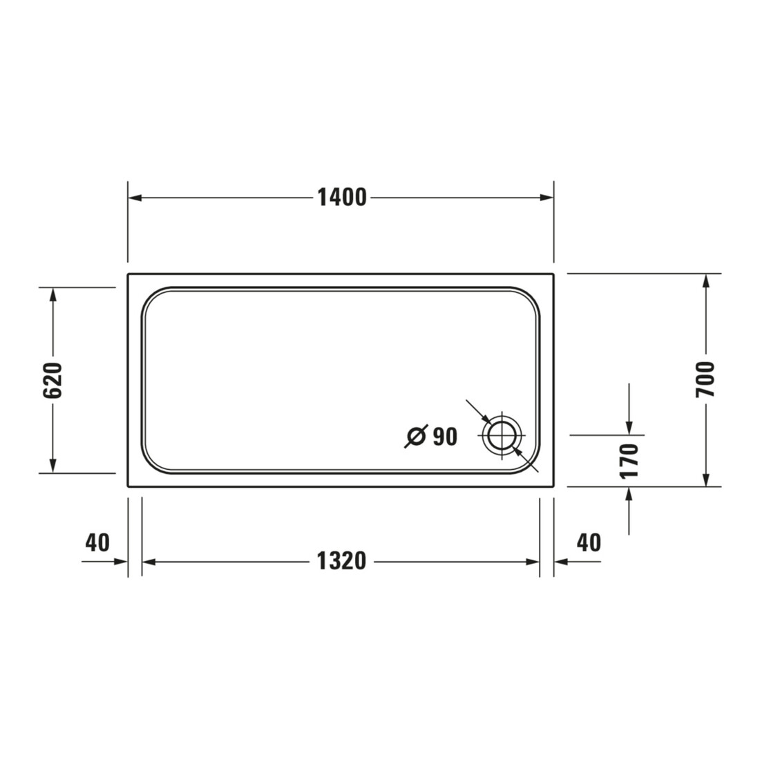 Duravit Receveur de douche rectangulaire D-Code 140x70x8,5 cm, blanc