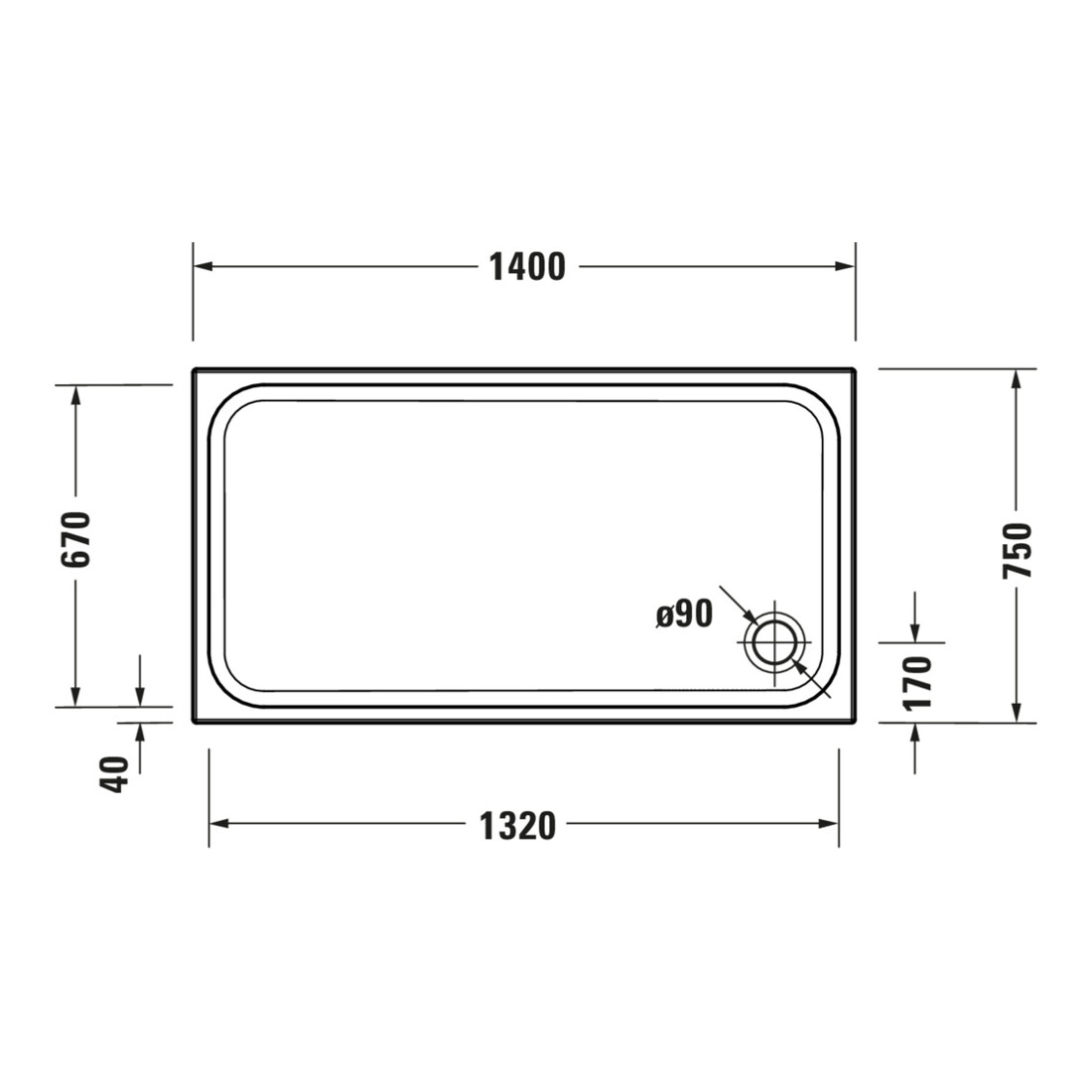 Duravit Receveur de douche rectangulaire D-Code 140x75x8,5 cm, blanc