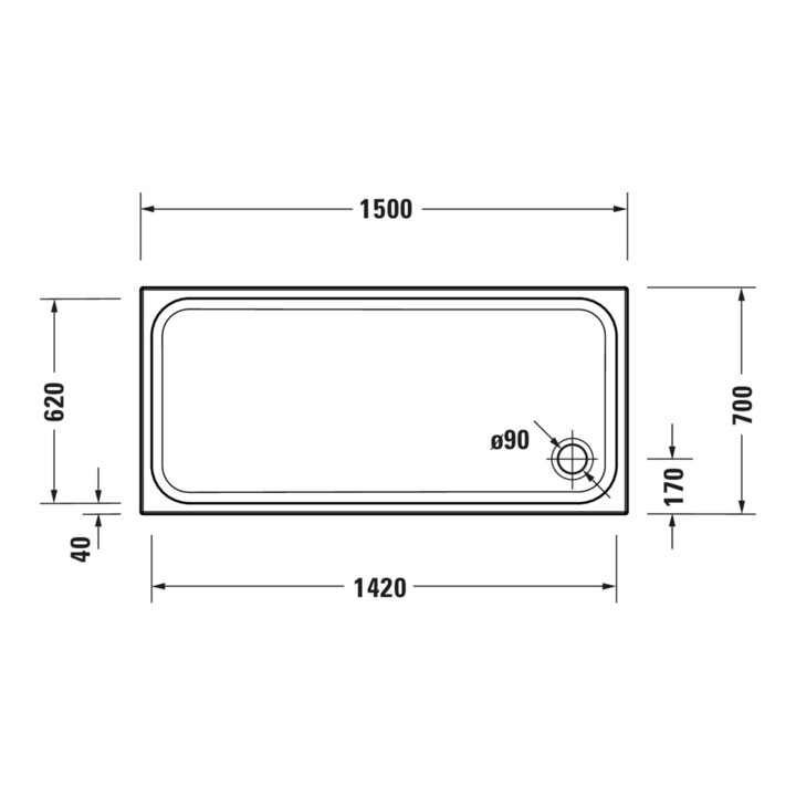 Duravit Receveur de douche rectangulaire D-Code 150x70x8,5 cm, blanc