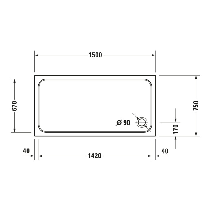 Duravit Receveur de douche rectangulaire D-Code 150x75x8,5 cm, blanc