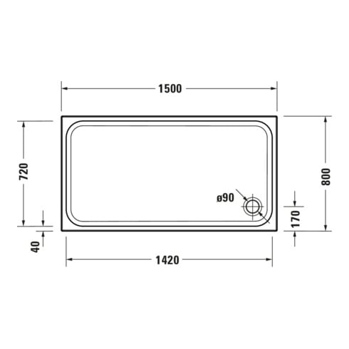Duravit Receveur de douche rectangulaire D-Code 150x80x8,5 cm, blanc