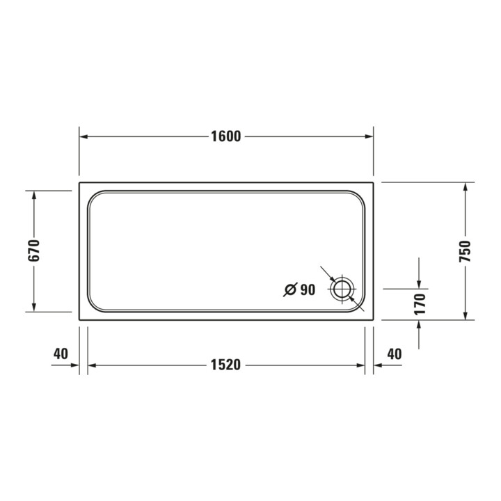 Duravit Receveur de douche rectangulaire D-Code 160x75x8,5 cm, blanc