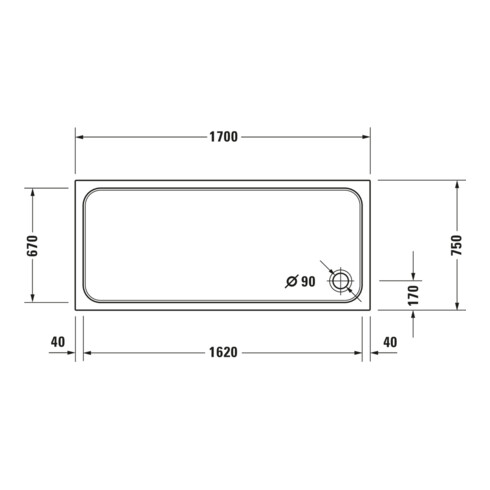 Duravit Receveur de douche rectangulaire D-Code 170x75x8,5 cm, blanc