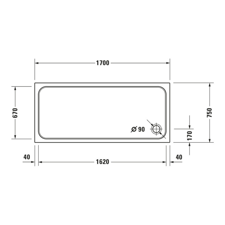 Duravit Receveur de douche rectangulaire D-Code 170x75x8,5 cm, blanc