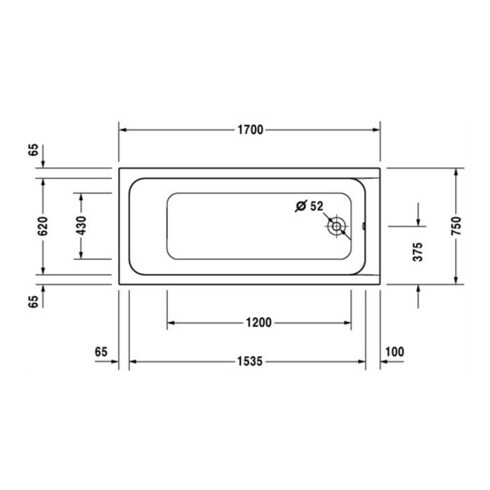 Duravit Rechteck-Badewanne D-CODE 1 Rückenschräge, weiß 1700 x 750 mm