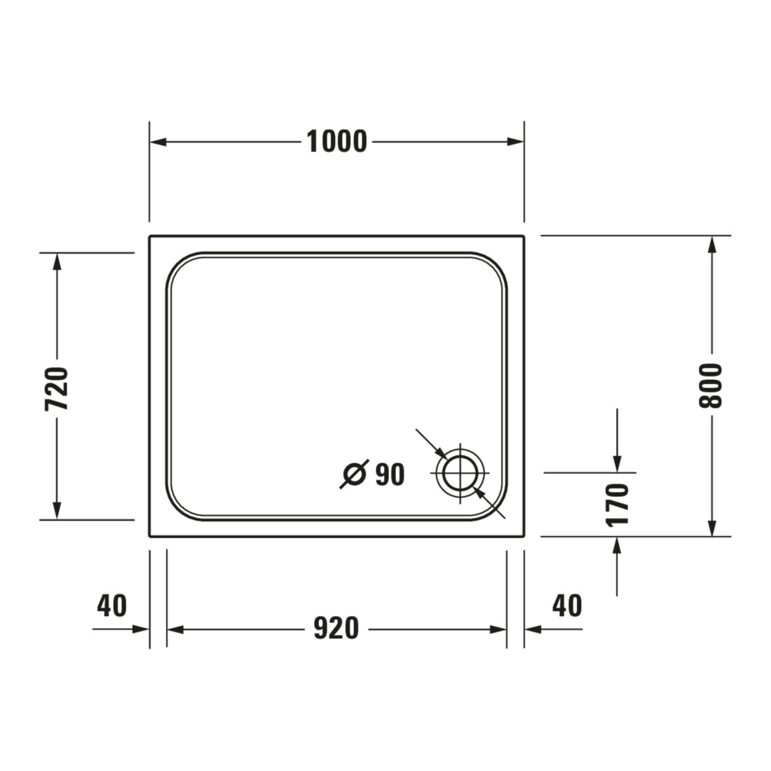 Duravit Rechteck-Duschwanne D-Code 100x80x8,5cm, Antislip, weiß