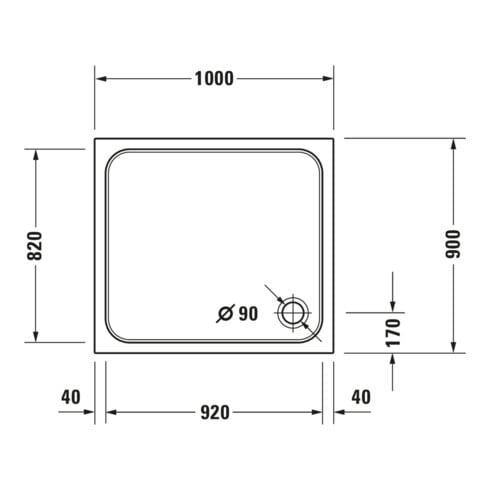 Duravit Rechteck-Duschwanne D-Code 100x90x8,5cm, Antislip, weiß