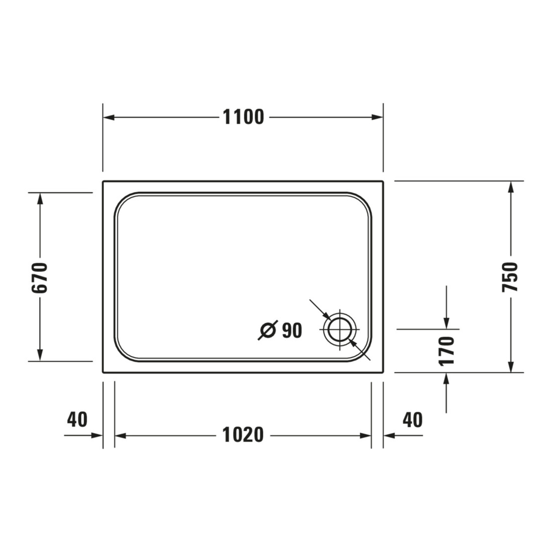 Duravit Rechteck-Duschwanne D-Code 110x75x8,5cm, weiß