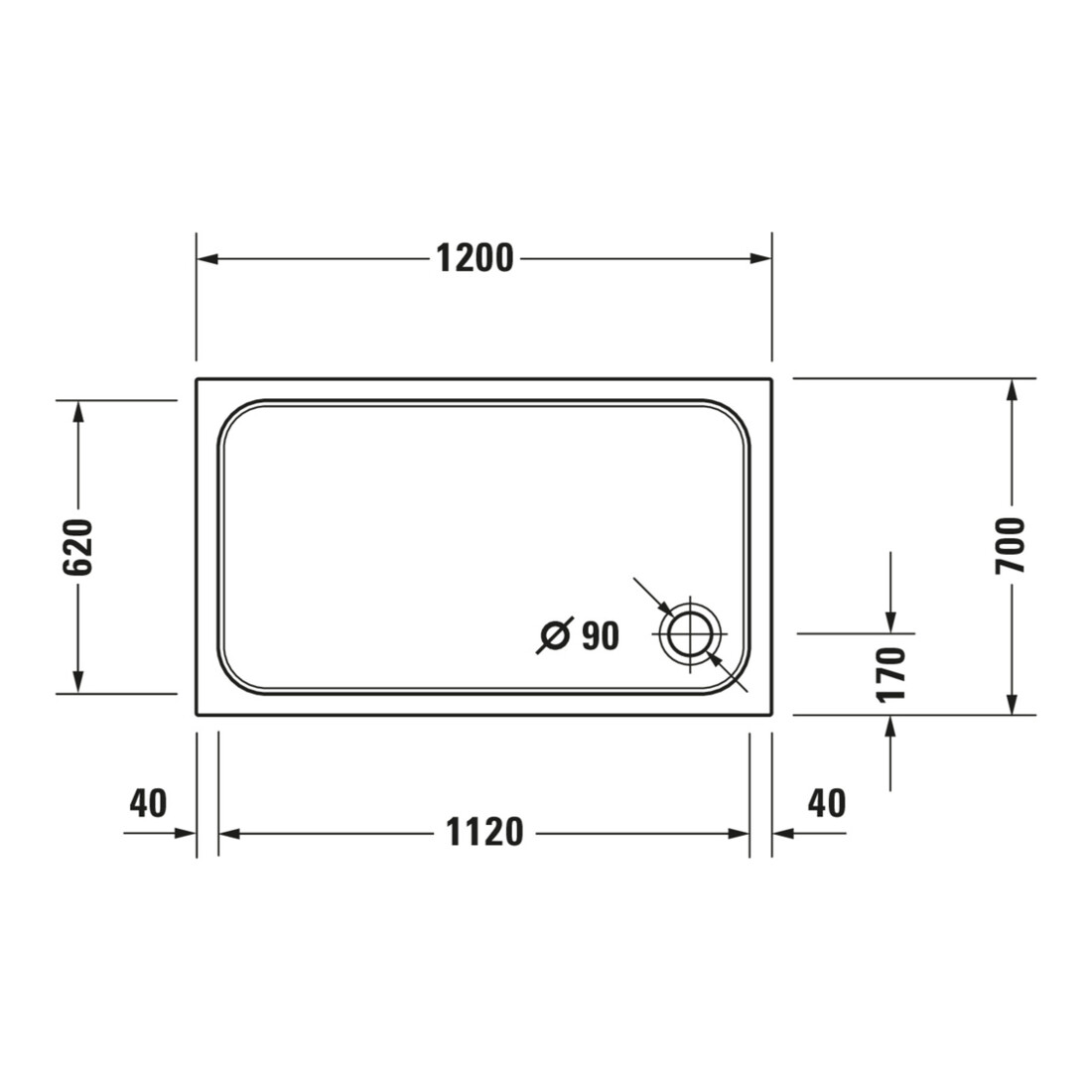 Duravit Rechteck-Duschwanne D-Code 120x70x8,5cm, Antislip, weiß