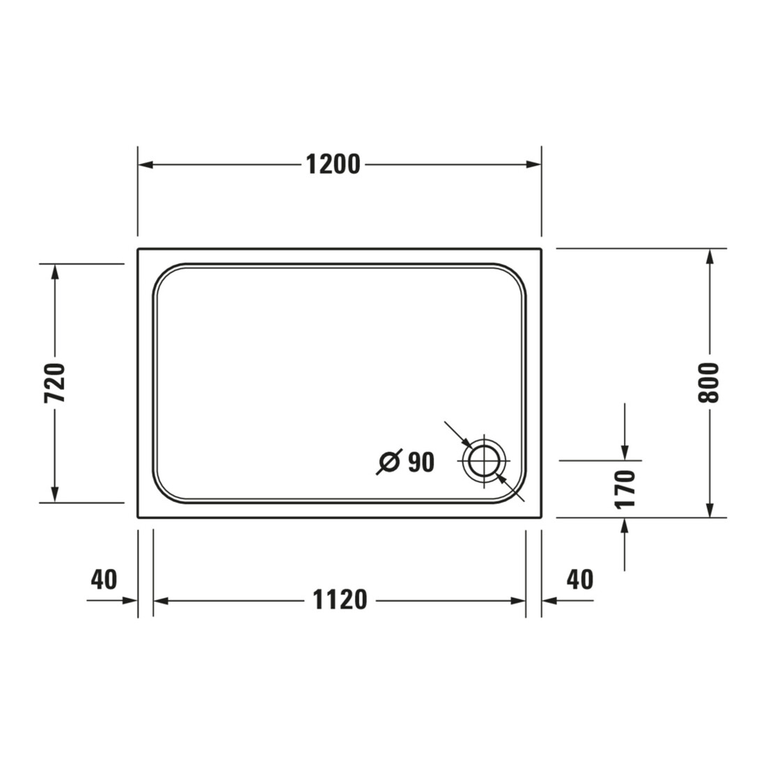 Duravit Rechteck-Duschwanne D-Code 120x80x8,5cm, weiß