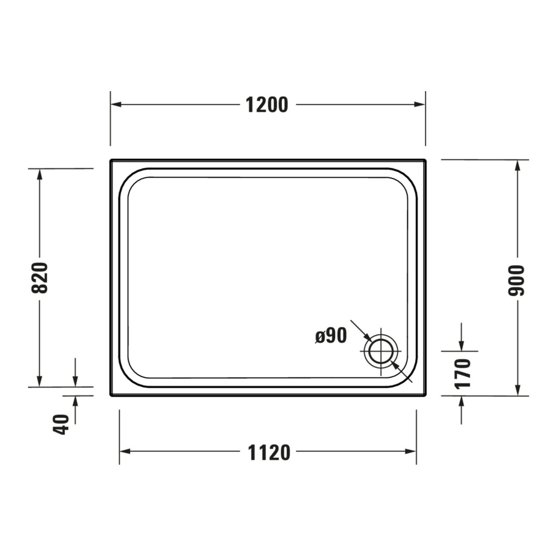 Duravit Rechteck-Duschwanne D-Code 120x90x8,5cm, Antislip, weiß