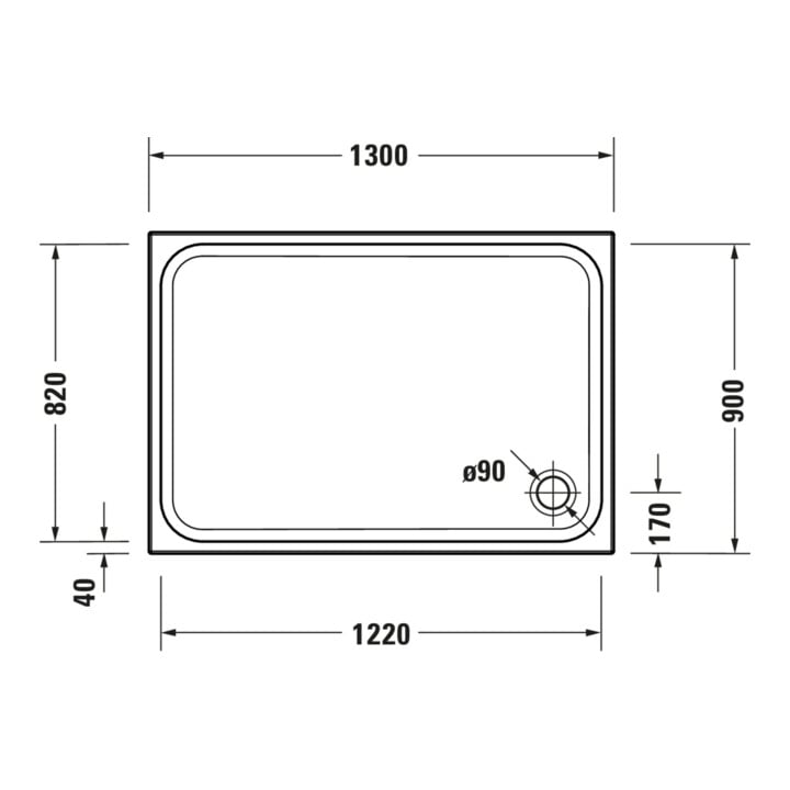 Duravit Rechteck-Duschwanne D-Code 130x90x8,5cm, Antislip, weiß