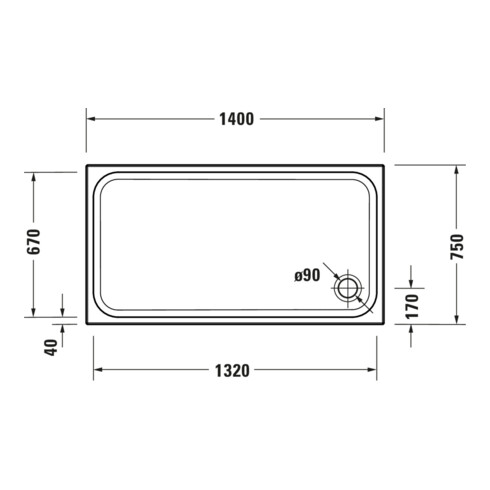 Duravit Rechteck-Duschwanne D-Code 140x75x8,5cm, Antislip, weiß