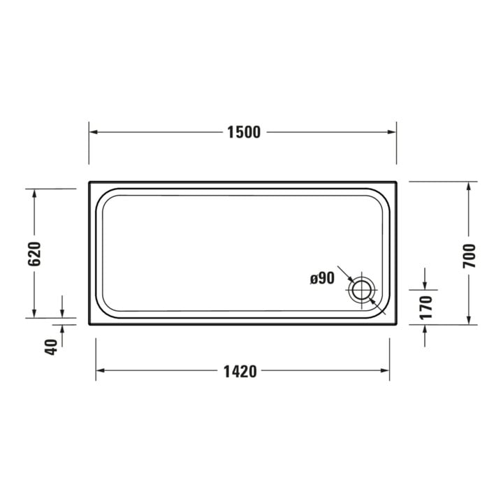 Duravit Rechteck-Duschwanne D-Code 150x70x8,5cm, Antislip, weiß