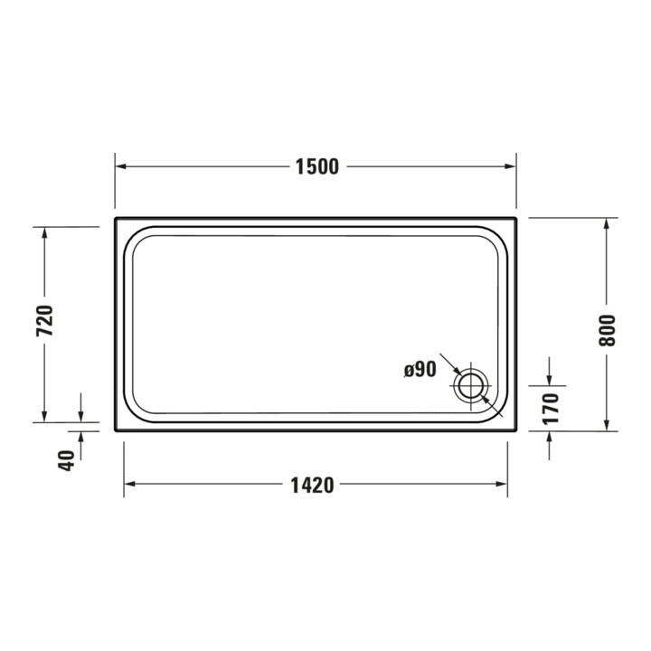 Duravit Rechteck-Duschwanne D-Code 150x80x8,5cm, Antislip, weiß