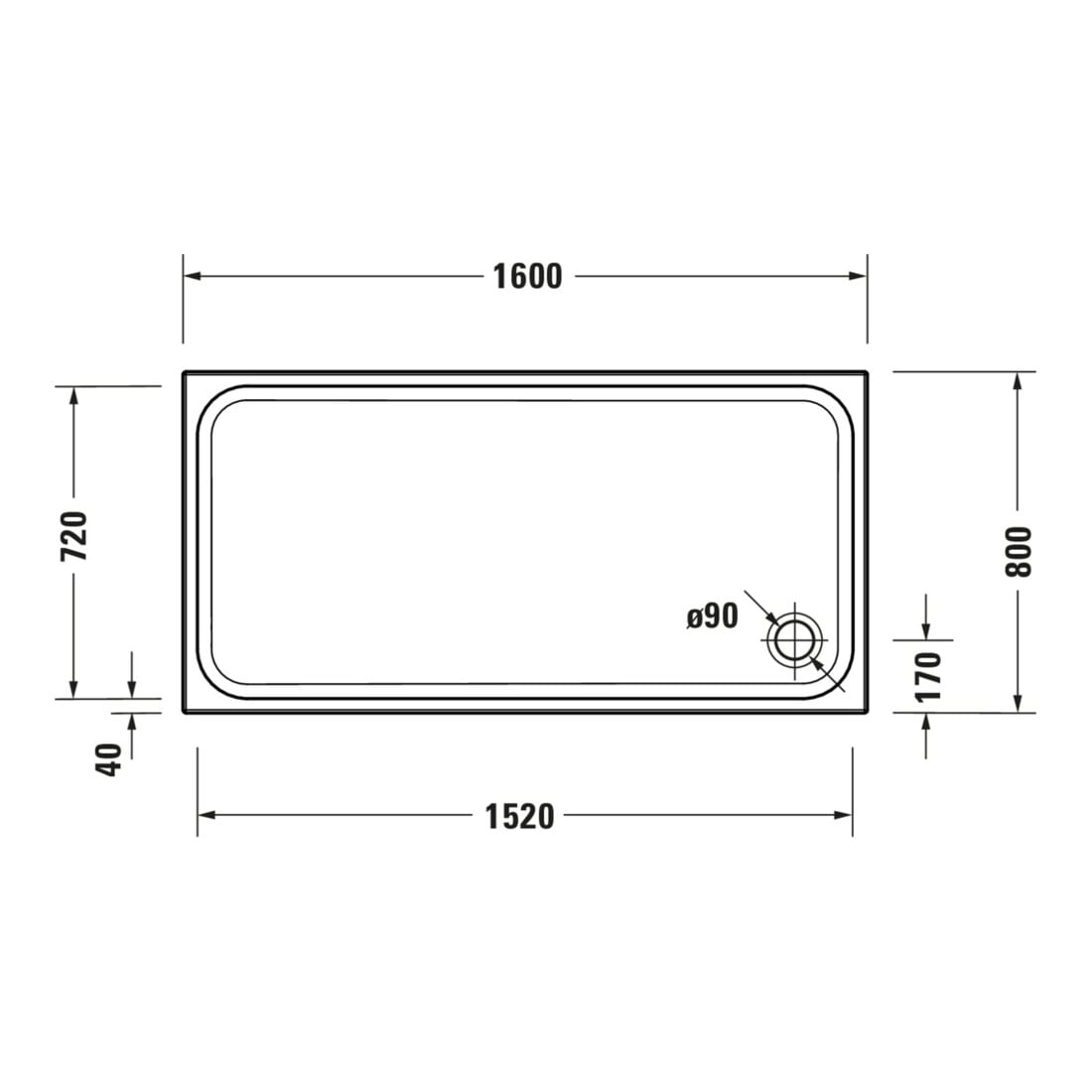 Duravit Rechteck-Duschwanne D-Code 160x80x8,5cm, Antislip, weiß