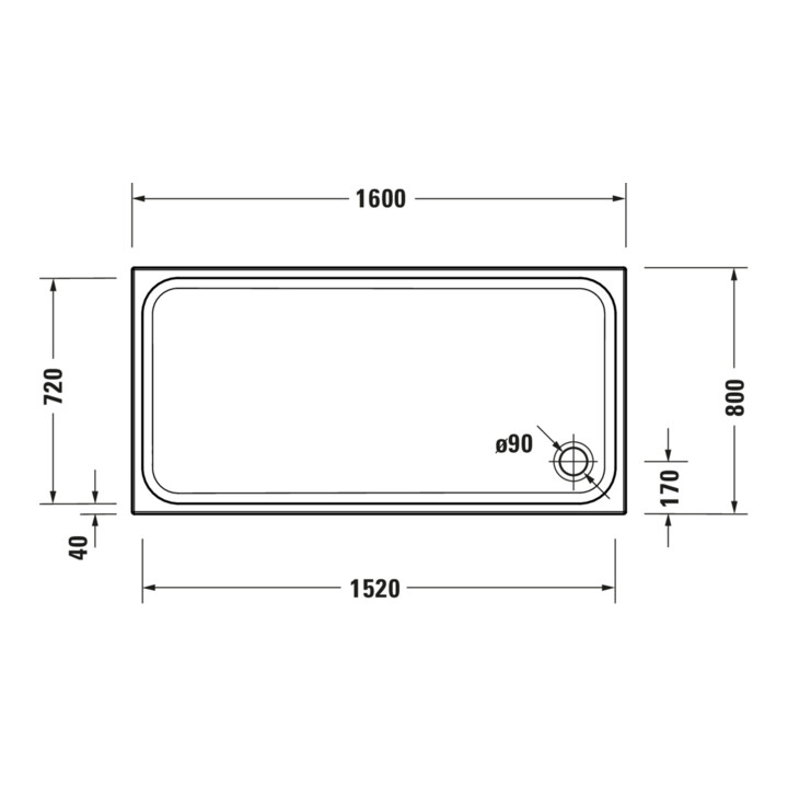Duravit Rechteck-Duschwanne D-Code 160x80x8,5cm, weiß