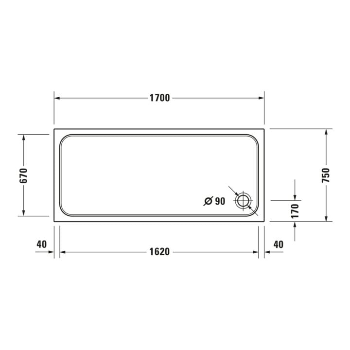 Duravit Rechteck-Duschwanne D-Code 170x75x8,5cm, Antislip, weiß