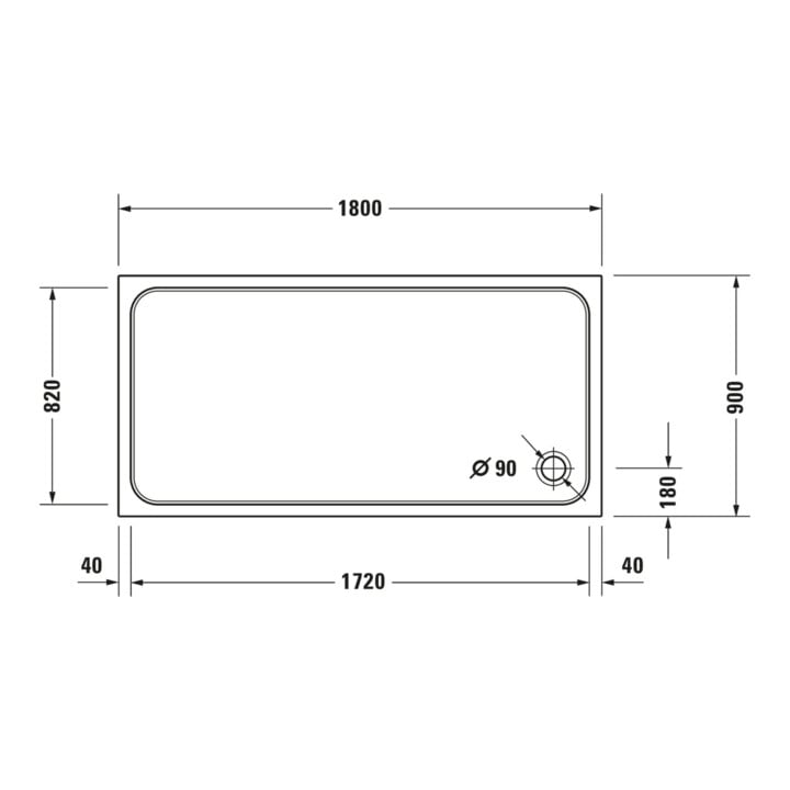 Duravit Rechteck-Duschwanne D-Code 180x90x8,5cm, Antislip, weiß