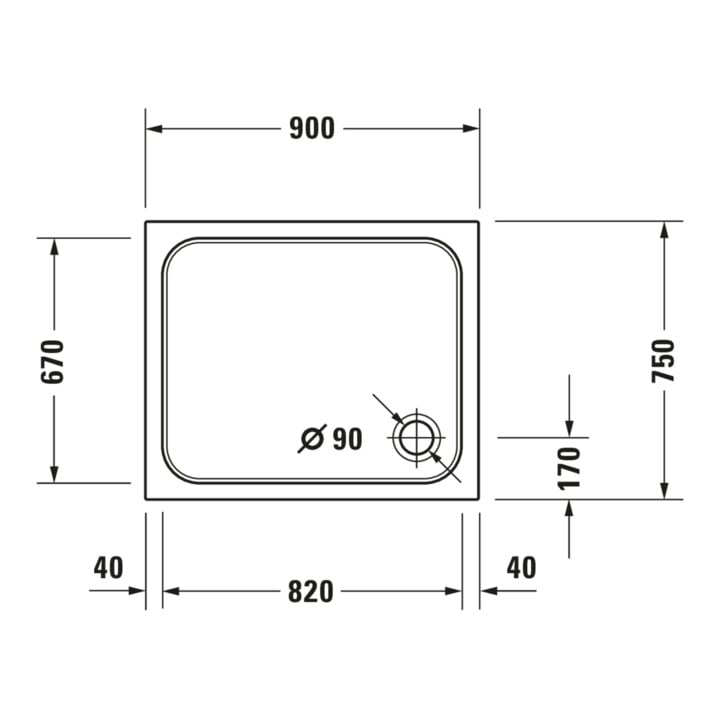 Duravit Rechteck-Duschwanne D-Code 90x75x8,5cm, Antislip, weiß