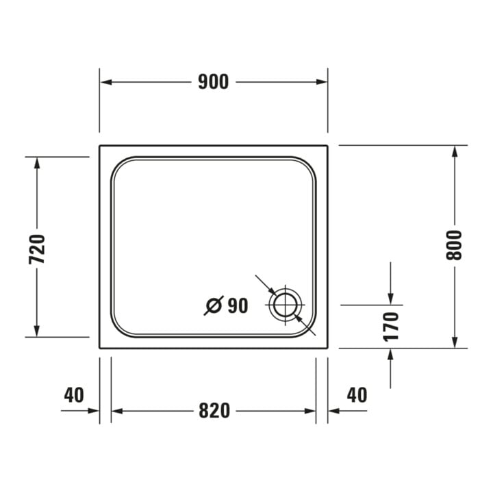 Duravit Rechteck-Duschwanne D-Code 90x80x8,5cm, weiß