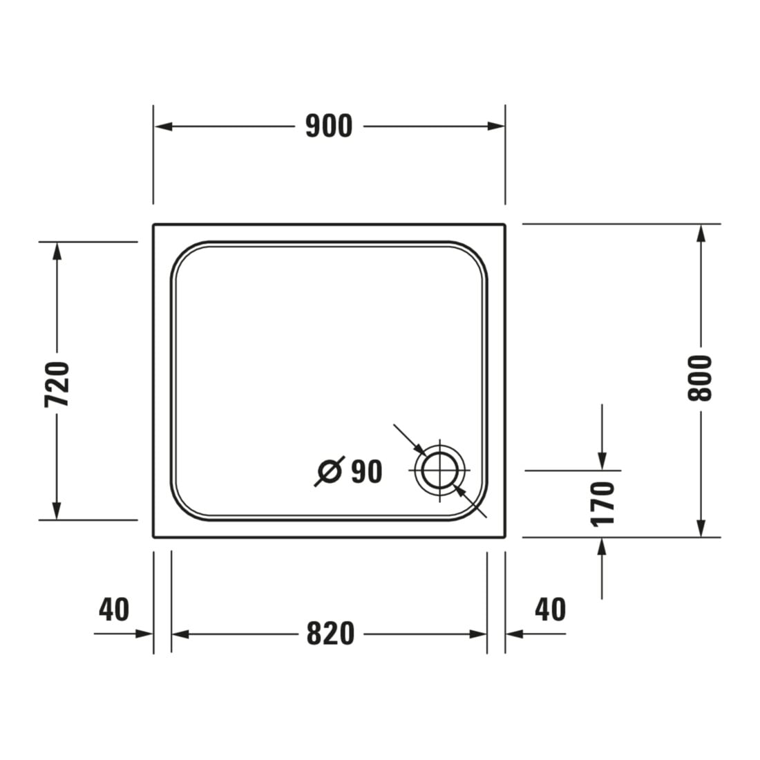 Duravit Rechteck-Duschwanne D-Code 90x80x8,5cm, weiß