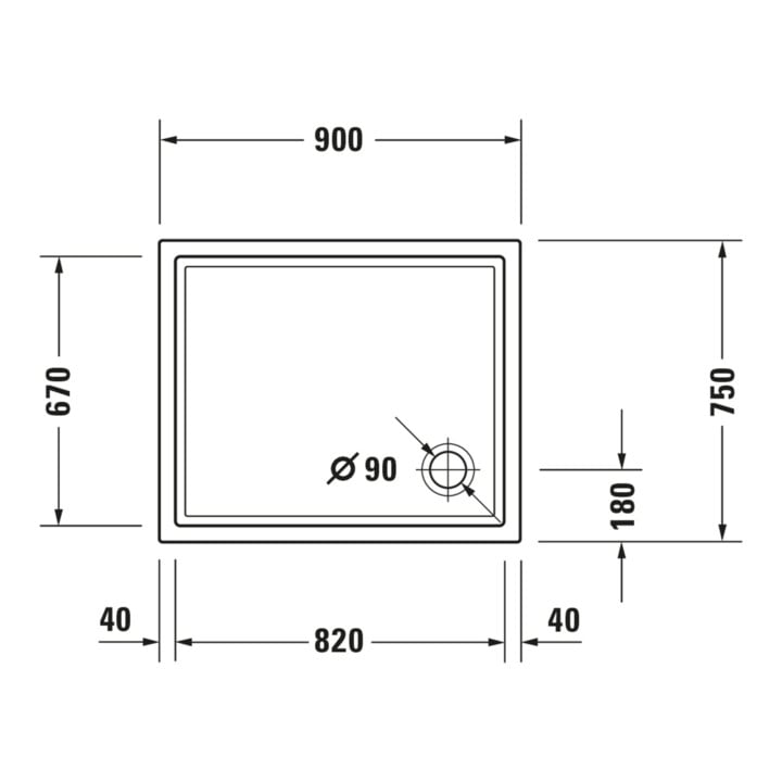 Duravit Rechteck-Duschwanne Starck Slimline 90x75x4,5cm, weiß