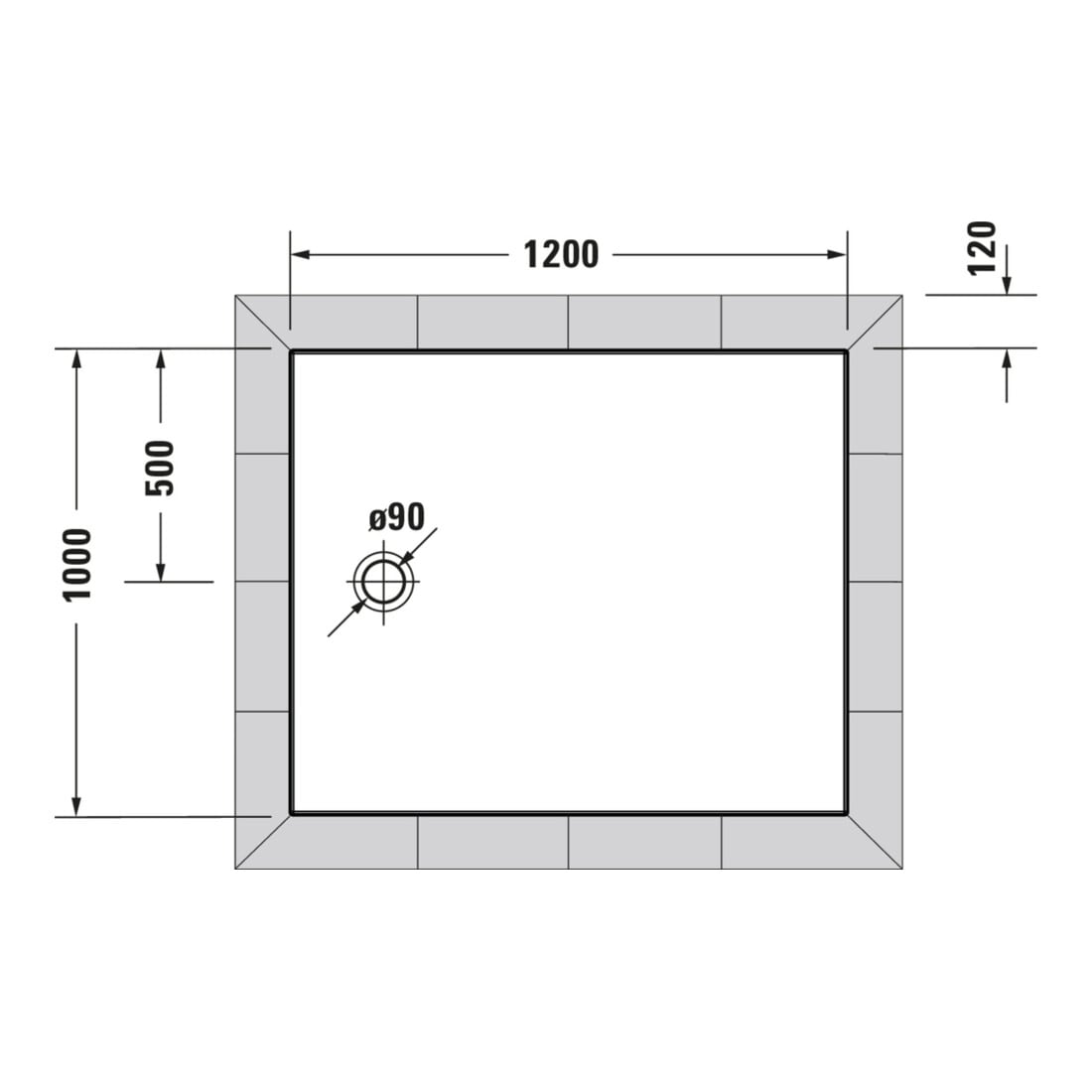 Duravit Rechteck-Duschwanne Tempano 120x100x4,5cm, bodenbündig, AS, weiß