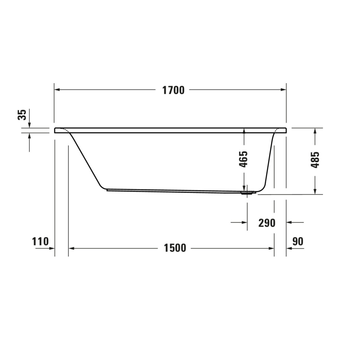 Duravit Rechteck-Whirlwanne D-Neo 170x75cm, EB-Version, 1 RS, weiß