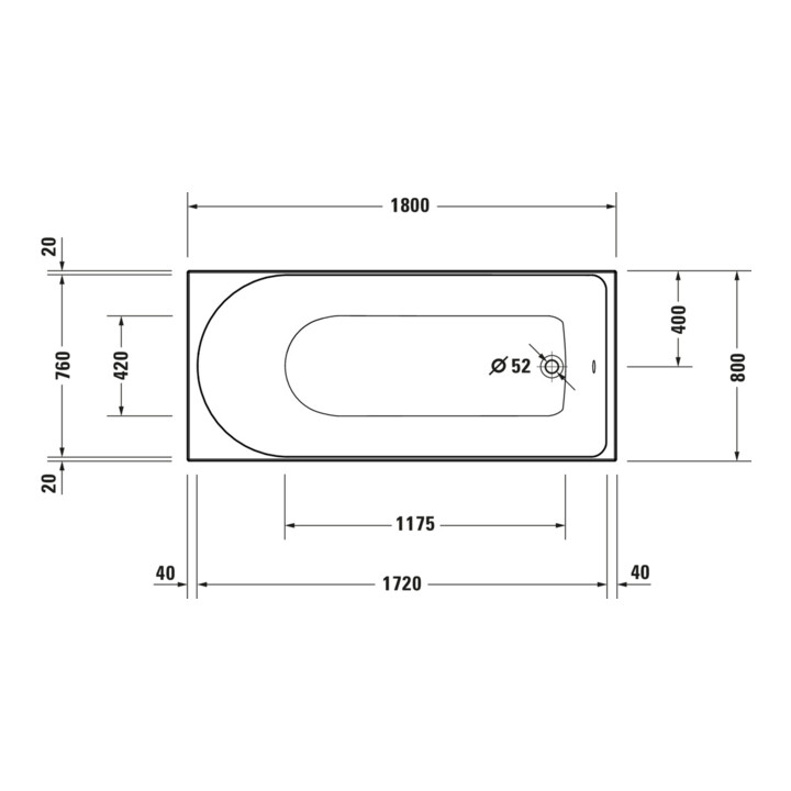 Duravit Rechteck-Whirlwanne D-Neo 180x80cm, EB-Version, 1 RS, weiß