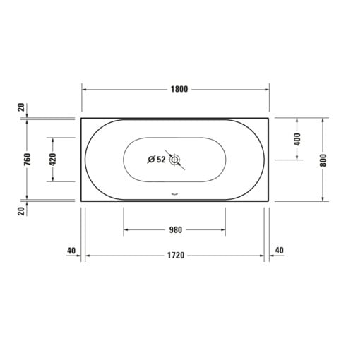 Duravit Rechteck-Whirlwanne D-Neo 180x80cm, EB-Version, 2 RS, weiß