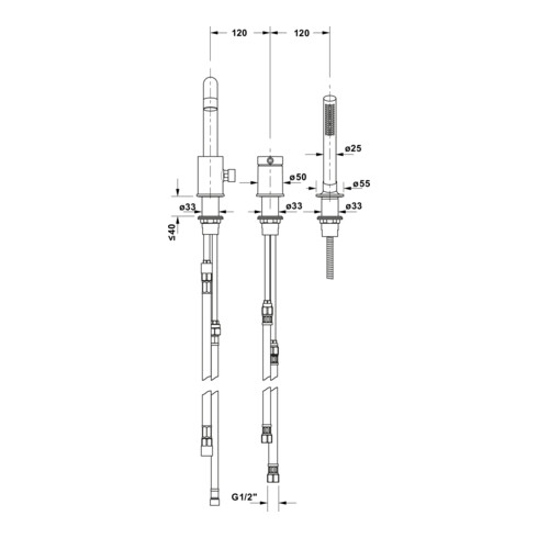 Duravit Robinet de baignoire Circle 3 trous chrome