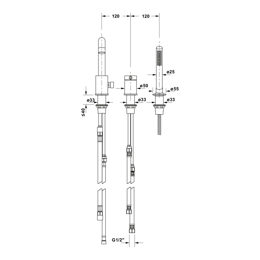 Duravit Robinet de baignoire Circle 3 trous chrome