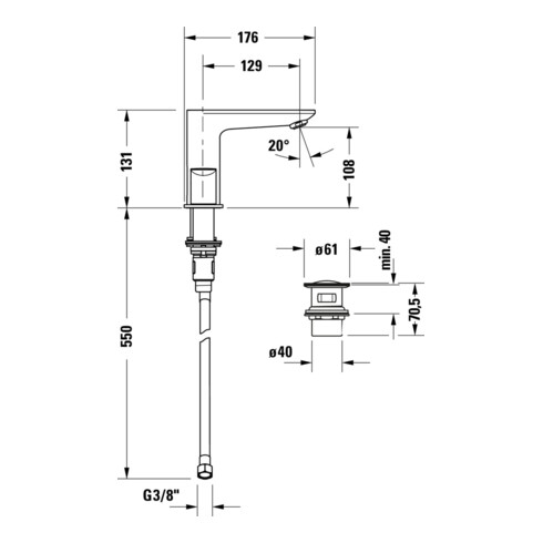 Duravit Robinet de lavabo 3 trous Wave, portée 129 mm, noir mat