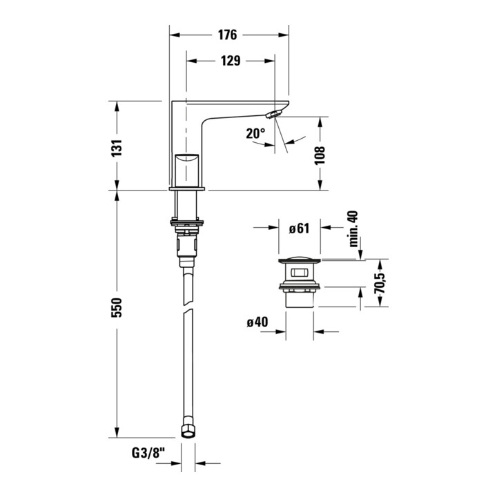 Duravit Robinet lavabo 3 trous Wave, portée 129 mm, chrome