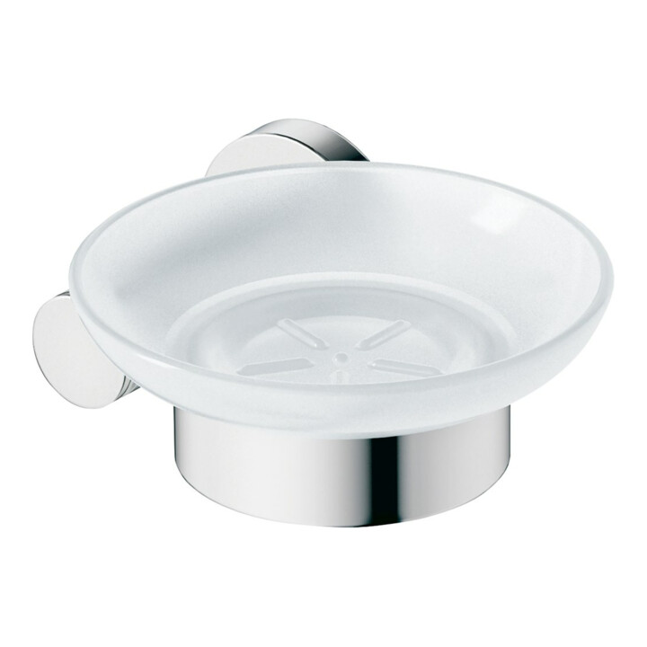 Duravit Seifenschale D-Code 13,5x12 cm, verre blanc mat, porte savon droit, chrome