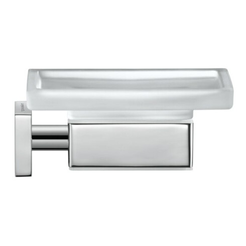 Duravit Seifenschale Karree 11,5x12,2cm, Gl. weiß matt, Halter chrom