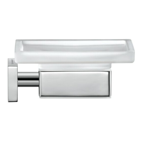 Duravit Seifenschale Karree 11,5x12,2cm, Gl. weiß matt, Halter chrom