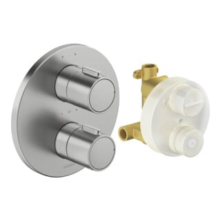 Duravit Set de montage complet UP-THM, rosace ronde, acier inoxydable brossé