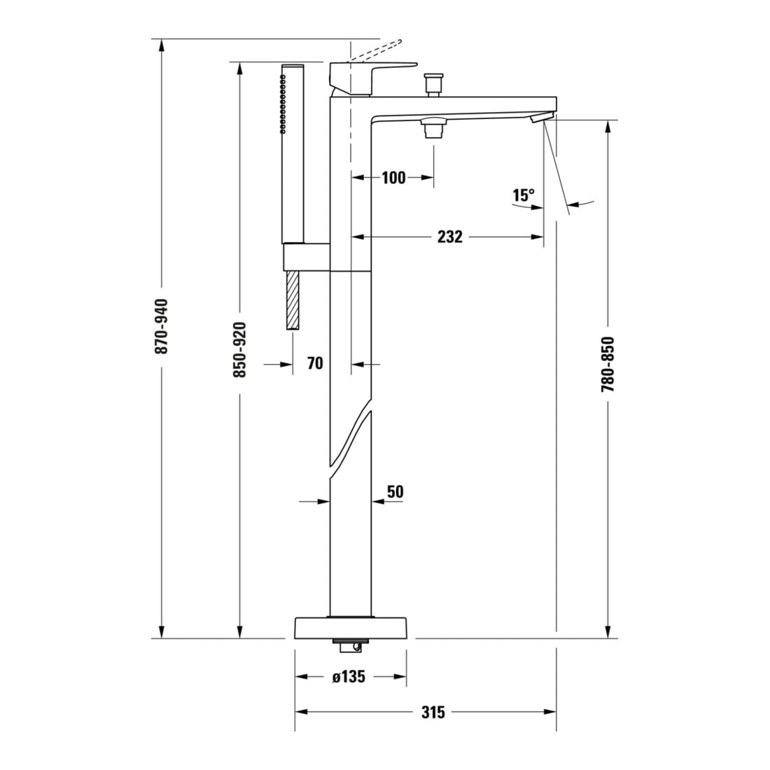 Duravit Set de montage Manhattan Mitigeur monocommande baignoire encastré, au sol, noir mat