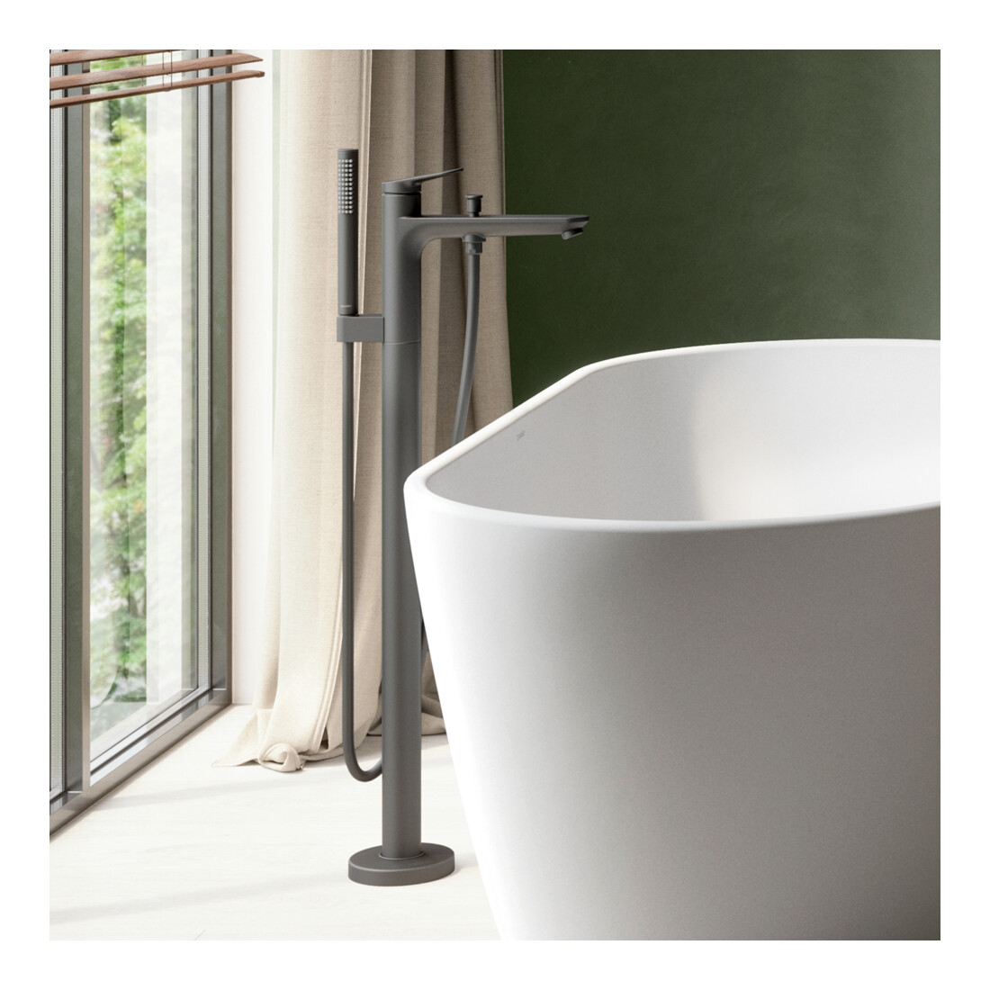 Duravit Set de montage Wave Mitigeur monocommande baignoire au sol, noir mat