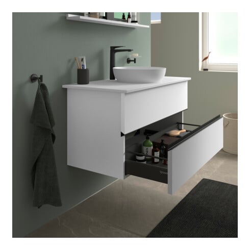 Duravit Sivida Sous-meuble console lavabo sur pied 104,5x54,8x47,5 cm, blanc mat, 2 tiroirs, grand, noir