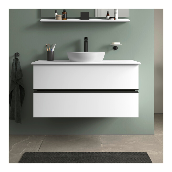 Duravit Sivida Sous-meuble console lavabo sur pied 104,5x54,8x47,5 cm, blanc mat, 2 tiroirs, grand, noir
