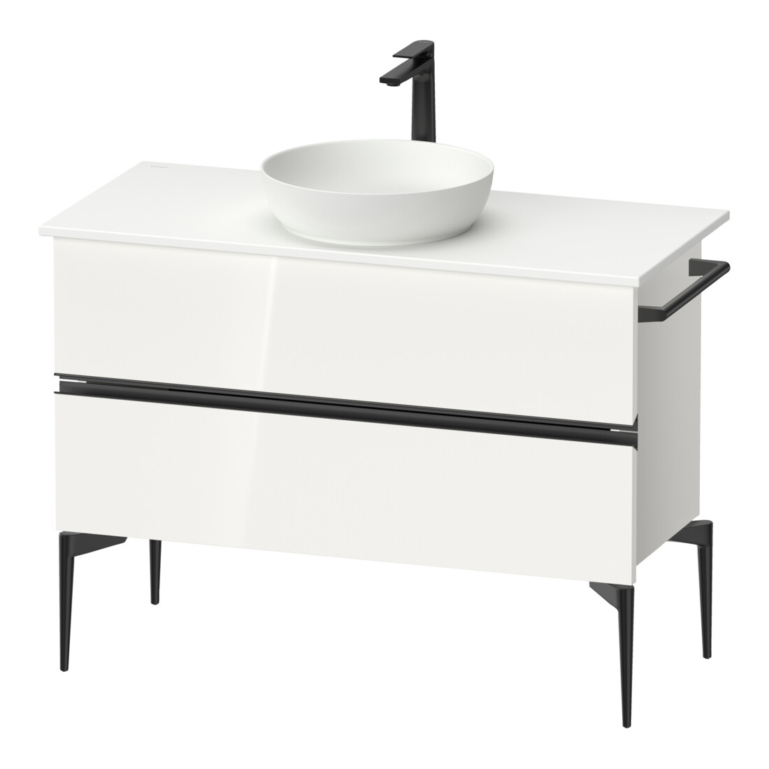 Duravit Sous-meuble console de lavabo au sol Sivida 104,5x54,8x47,5 cm, blanc, 2 tiroirs, taille S, noir