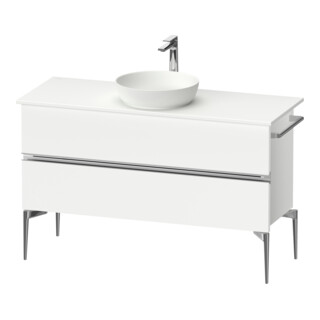 Duravit Sous-meuble console lavabo au sol Sivida 124,5x54,8x47,5 cm, blanc mat, 2 tiroirs, chrome
