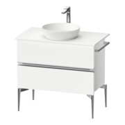 Duravit Sous-meuble console posé au sol Sivida 84,5x54,8x47,5 cm, blanc mat, 2 tiroirs, grande chromé-1