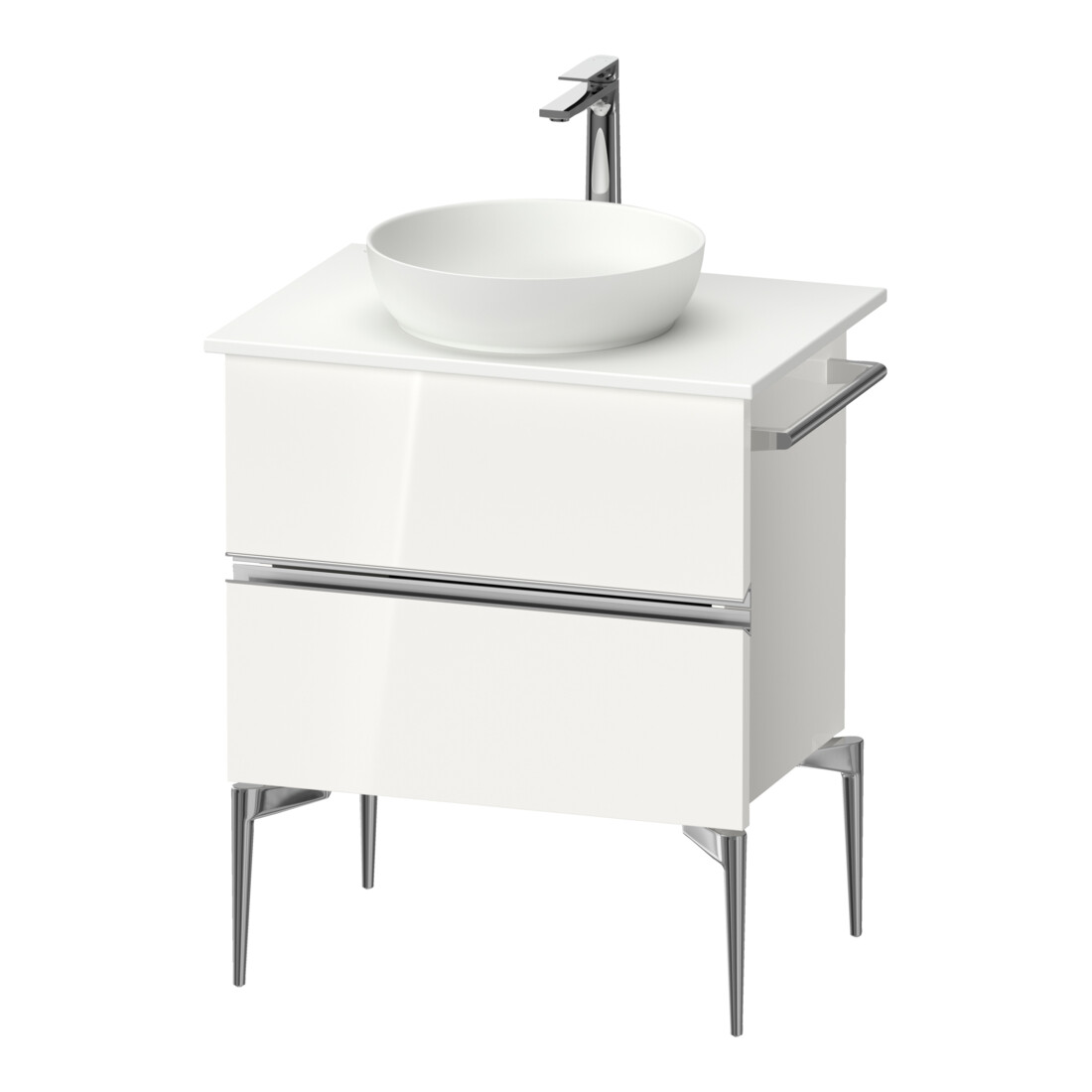 Duravit Sous-meuble console pour lavabo au sol Sivida 64,5x54,8x47,5 cm, blanc, 2 tiroirs, grand chromé