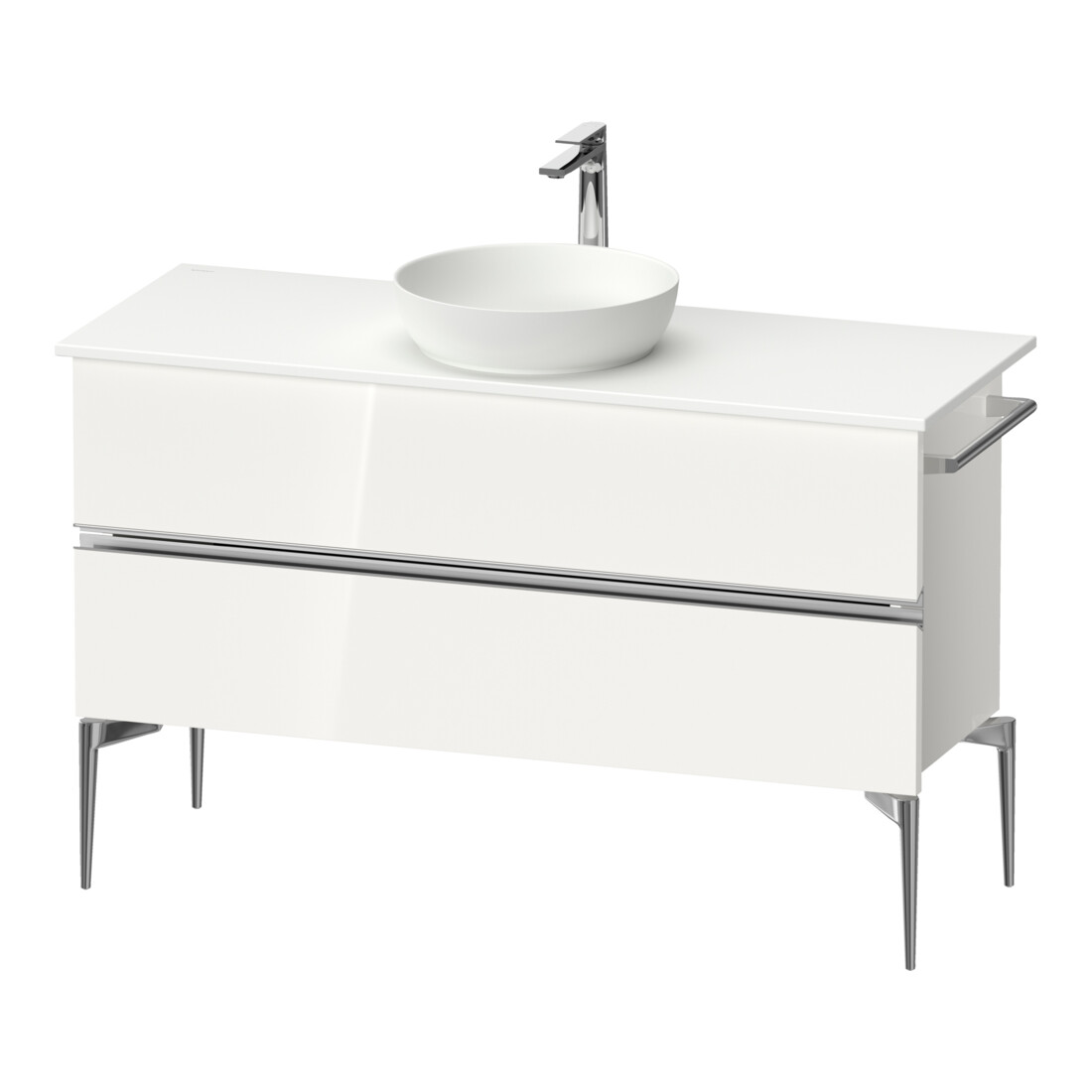Duravit Sous-meuble console sur pied Sivida 124,5x54,8x47,5 cm, blanc, 2 tiroirs, chrome G